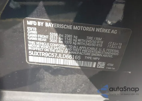 2018 BMW X3 xDrive30I из США, поврежденный, VIN 5UXTR9C57JLD66165
